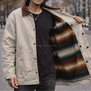 VINTAGE Woolrich Barn Chore wool leather collar jacket Wool Nativr Workwear L